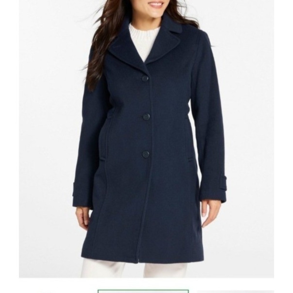 L.L. Bean Women's Classic Lambswool Polo Coat 3/4 Length Insulated Navy Size 14